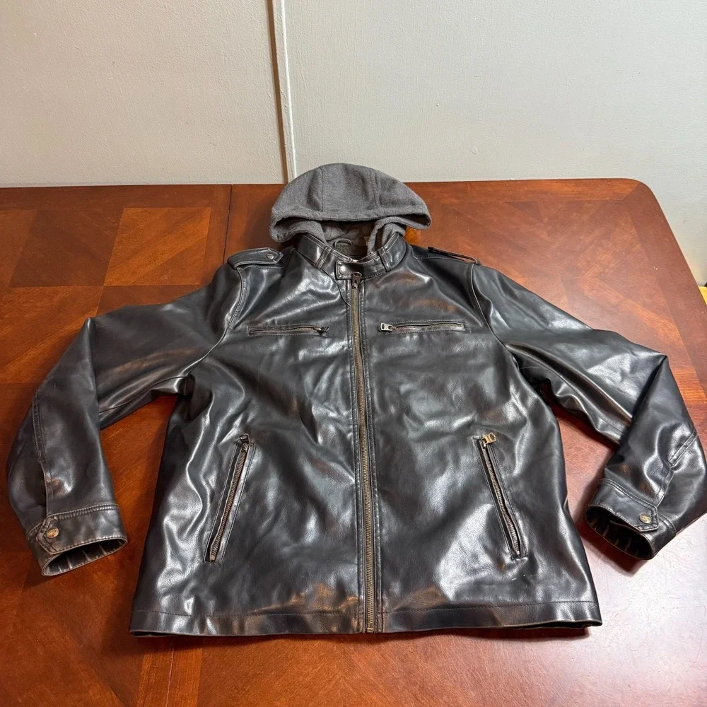 Levis Jacket Mens Faux Leather Moto Biker Sherpa Lined‎ Hooded Black L read